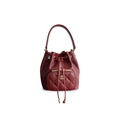 CHANEL CAVIAR QUILTED MINI CC POCKET BUCKET BAG CLARET AP2913 (12.5*10*7cm)